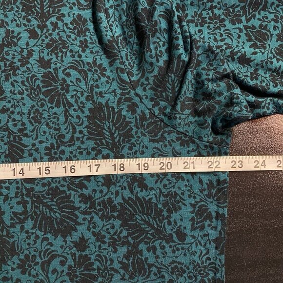 J Jill Dress XL Viridian Deco Scroll Green Floral Pleated Button Up Stretch - Picture 10 of 12